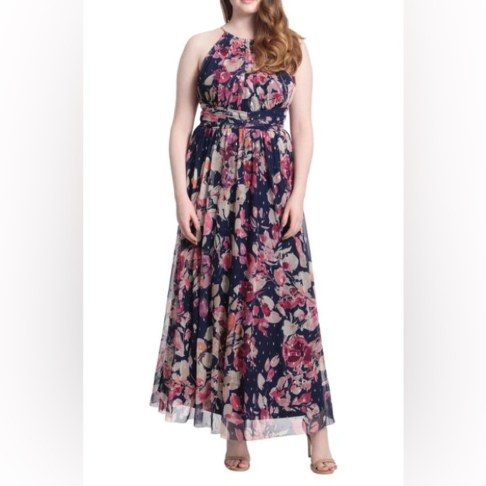 EUC London Times Floral Halter Maxi Dress